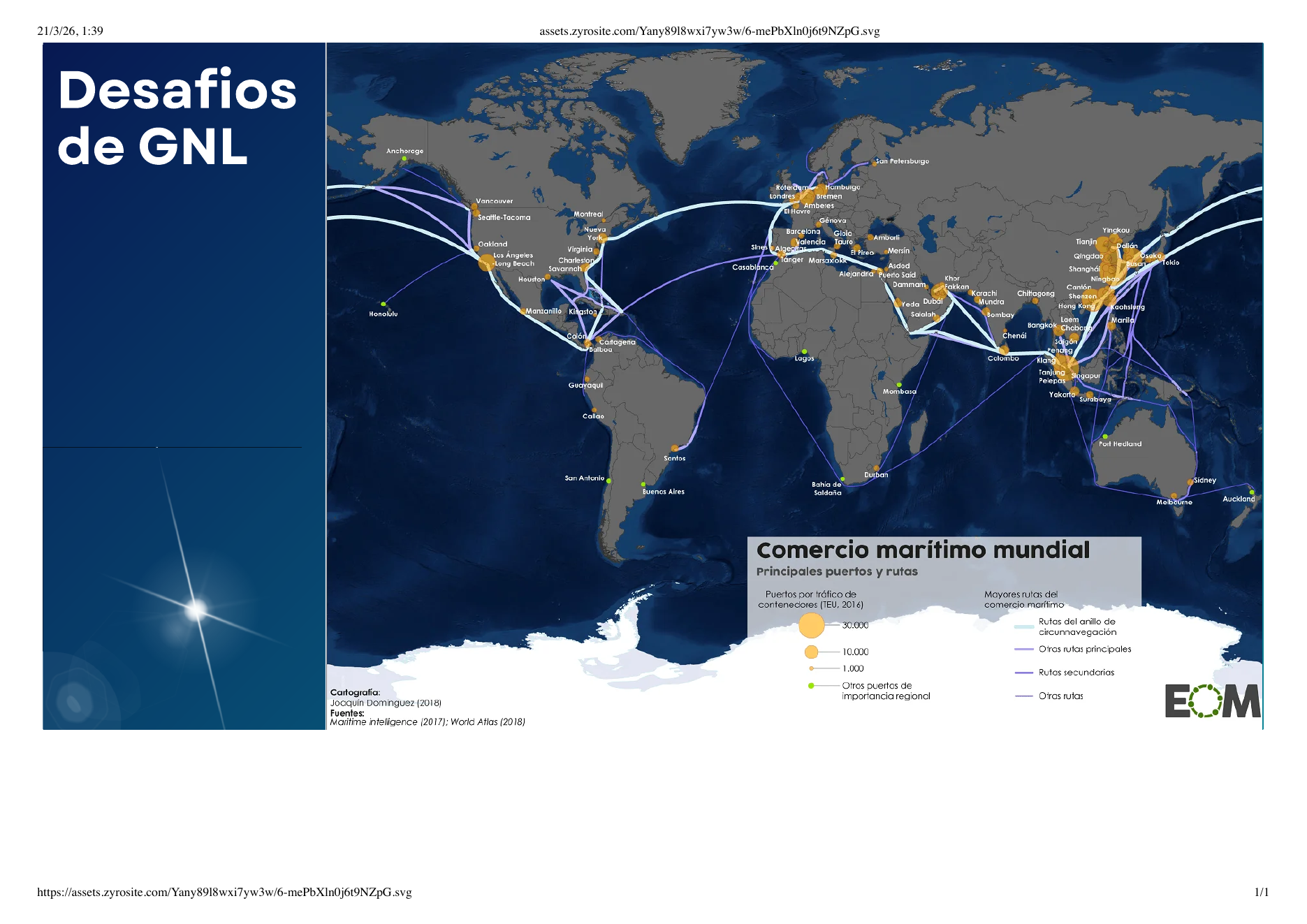 Mapa del comercio marítimo mundial y rutas estratégicas del transporte de GNL
